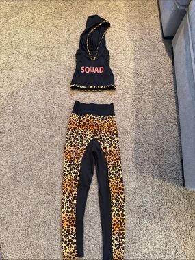 Dance Costume: Kids Leopard Squad Dance Costume Set - Black and Gold